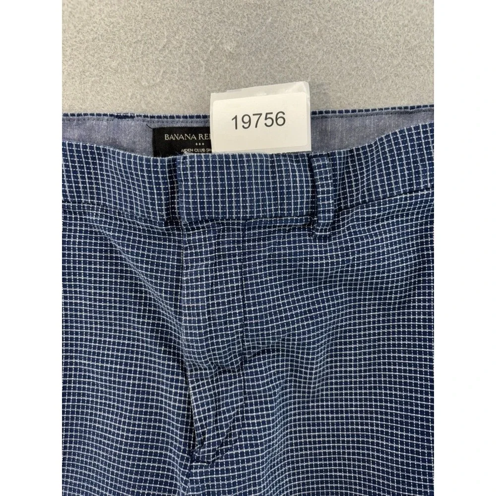 Banana Republic Shorts‎ Mens Sz 34W Aiden Club Blue Micro Grid Stretch 8 in